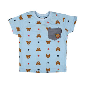 Boys Blue Teddy Print Cotton T-Shirt
