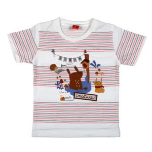 Boys White Striped Cotton T-Shirt